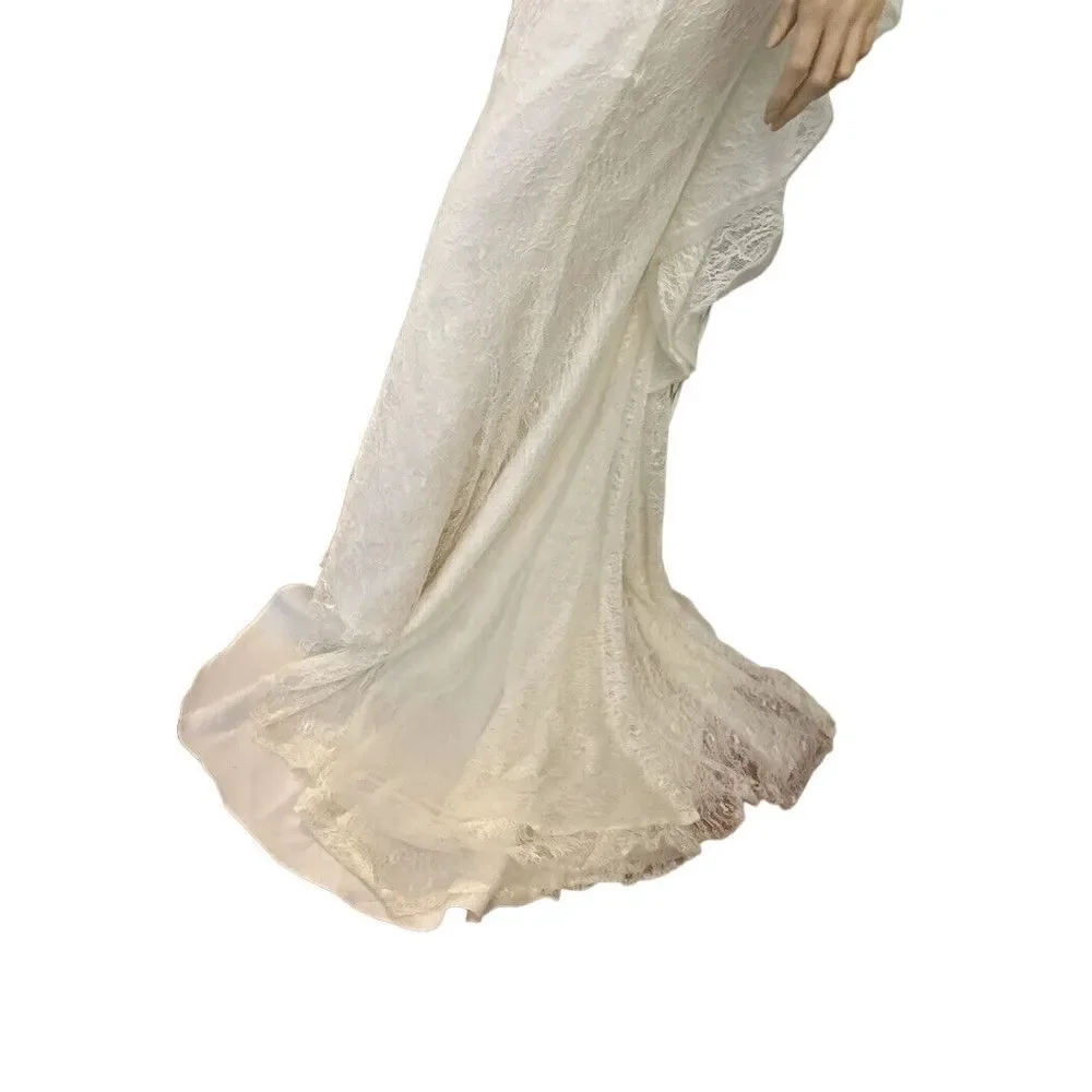 David's Bridal Galina Ivory Lace‎ Peplum Button-Up Wedding Dress 8